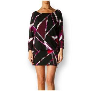 WHITE HOUSE BLACK MARKET SHIFT PURPLE & BLACK DRESS SZ.S EUC.
